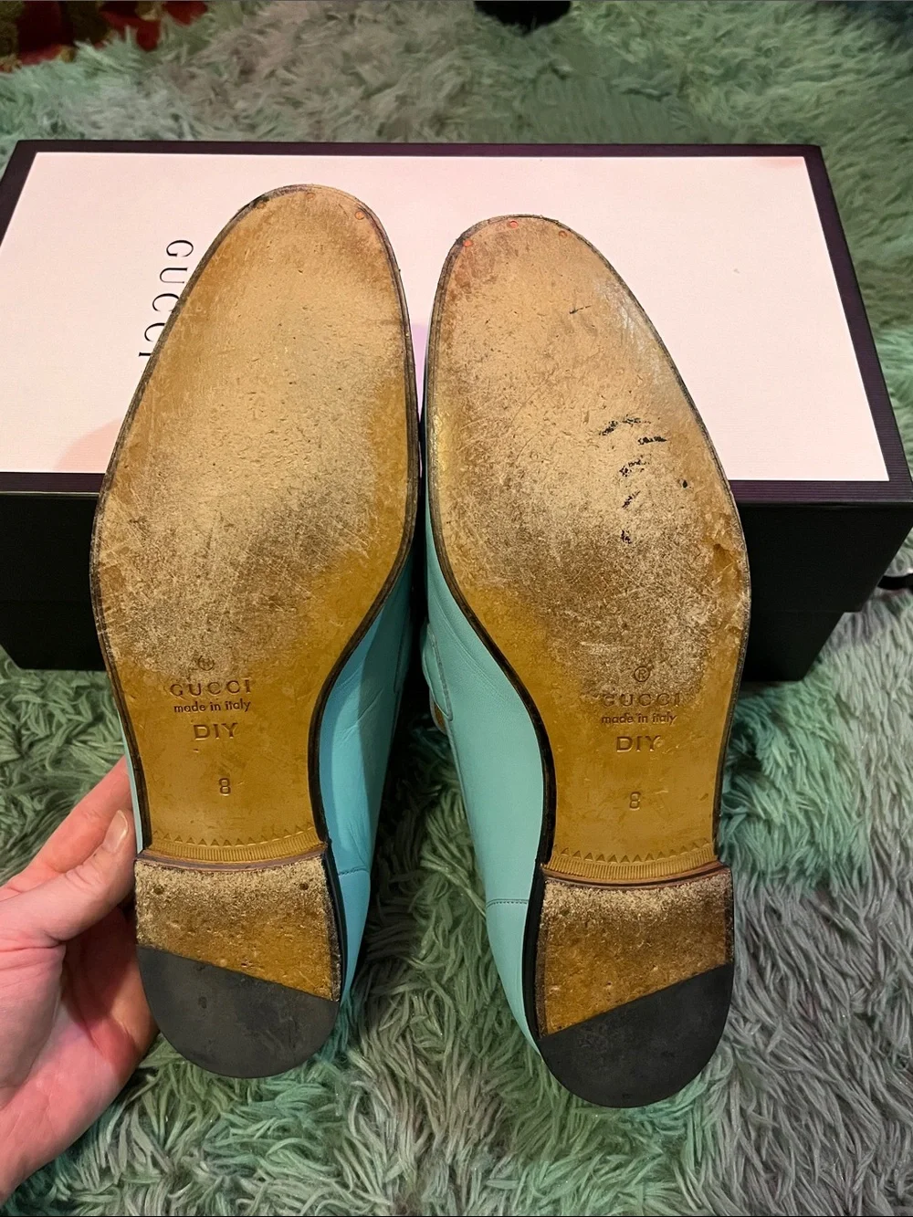 Custom Gucci Light Blue Leather Horsebit Loafer